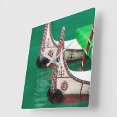 先住民のカヌー スクエア壁時計 (傾斜)