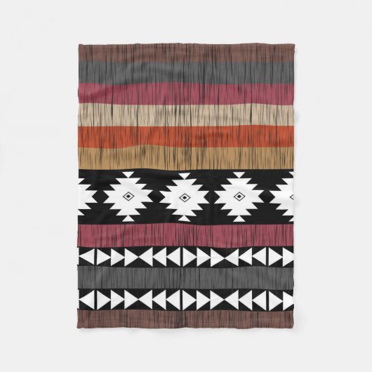 先住民のカラフル民族線パターン フリースブランケット (正面)