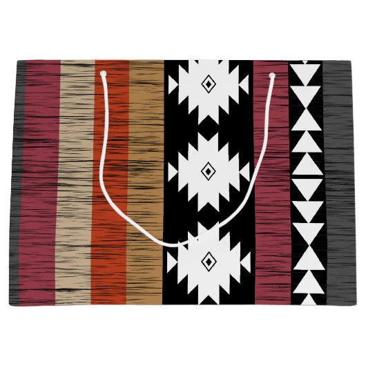 先住民のカラフル民族線パターン ラージペーパーバッグ (正面)