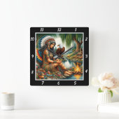 先住民のピーク:イーグルのアセント・フォレストのウィスパー スクエア壁時計 (ホーム)