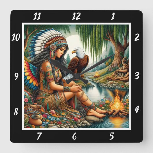 先住民のピーク:イーグルのアセント・フォレストのウィスパー スクエア壁時計 (正面)