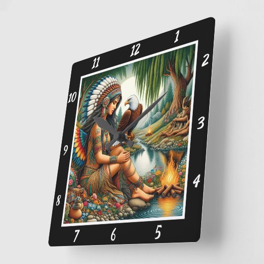 先住民のピーク:イーグルのアセント・フォレストのウィスパー スクエア壁時計 (傾斜)