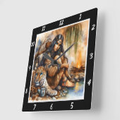 先住民の伝承:タイガーの目ムーンの反射 スクエア壁時計 (傾斜)