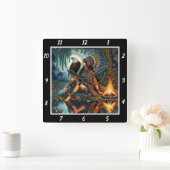 先住民の垣根:イーグルのウィング川の輝き スクエア壁時計 (ホーム)