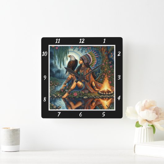 先住民の垣根：イーグルのウィング川の輝き スクエア壁時計 (ホーム)