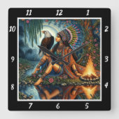 先住民の垣根:イーグルのウィング川の輝き スクエア壁時計 (正面)