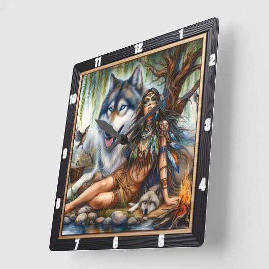 先住民の夕暮れ話:穏やかな時計 スクエア壁時計 (傾斜)