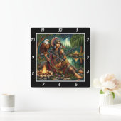 先住民の夜明け:イーグルの叫び森の光 スクエア壁時計 (ホーム)