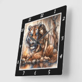 先住民の夜明け:タイガーの目の森の光 スクエア壁時計 (傾斜)