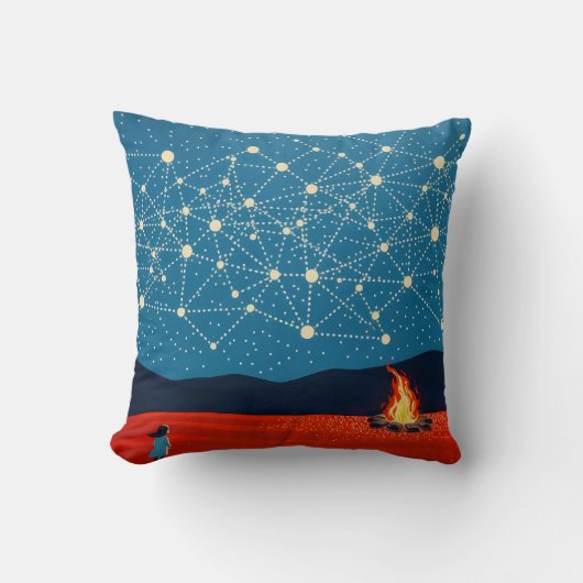 先住民の夜星空キャンプファイヤー星座 クッション (正面)