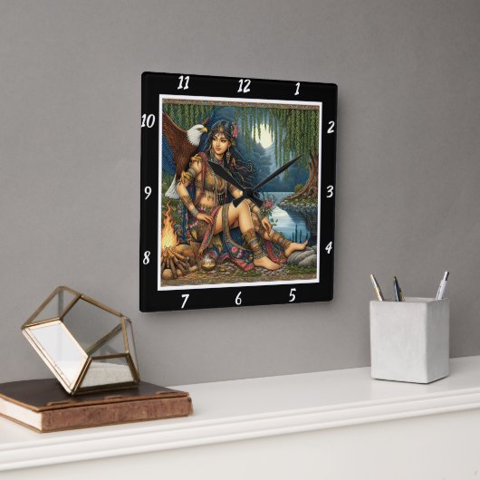 先住民の夜:イーグルの影の星の輝き スクエア壁時計 (オフィス)