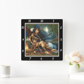 先住民の夜:イーグルの影の星の輝き スクエア壁時計 (ホーム)