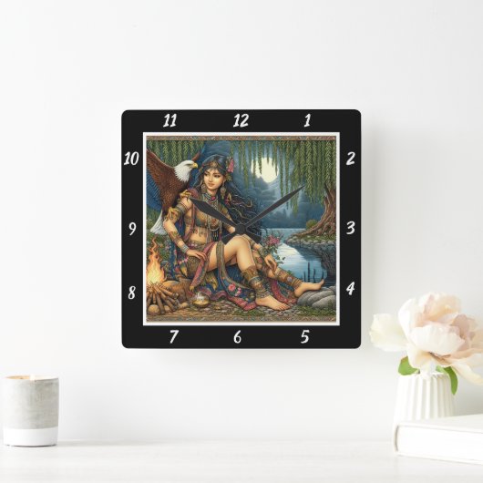 先住民の夜：イーグルの影の星の輝き スクエア壁時計 (ホーム)