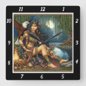 先住民の夜:イーグルの影の星の輝き スクエア壁時計 (正面)