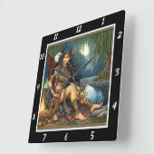 先住民の夜:イーグルの影の星の輝き スクエア壁時計 (傾斜)