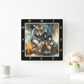 先住民の夜：タイガーのシャドースターのダンス スクエア壁時計 (ホーム)