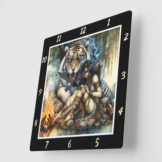 先住民の夜：タイガーのシャドースターのダンス スクエア壁時計 (傾斜)