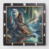 先住民の夢の風景:古代の水ささやき スクエア壁時計 (正面)