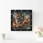 先住民の夢想:柳の陰の虎の平和 スクエア壁時計 (ホーム)