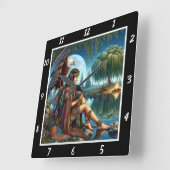 先住民の夢:イーグルの翼ムーンの輝き スクエア壁時計 (傾斜)