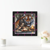 先住民の夢:タイガーのストライプヤナギの影 スクエア壁時計 (ホーム)