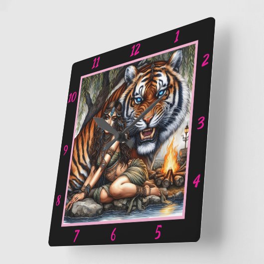 先住民の夢:タイガーのストライプヤナギの影 スクエア壁時計 (傾斜)