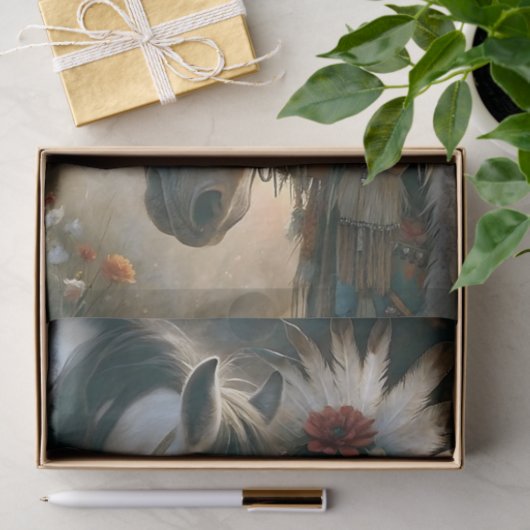 先住民の女の子と白い馬のデコップページ 薄葉紙 (ギフト)