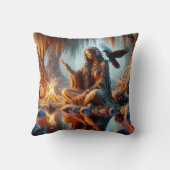 先住民の女性で夜明けにレイヴン クッション (裏面)