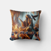 先住民の女性で夜明けにレイヴン クッション (正面)