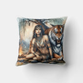 先住民の女性とタイガーアットトワイライト クッション (裏面)