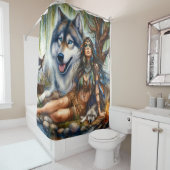 先住民の女性と狼の仲間 シャワーカーテン (インサイチュ)