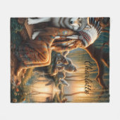 先住民の女性は夕暮れの湖に反射する フリースブランケット (正面(横))