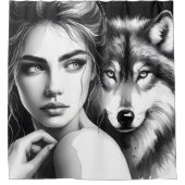 先住民の女性は気高い狼と結合 シャワーカーテン (正面)