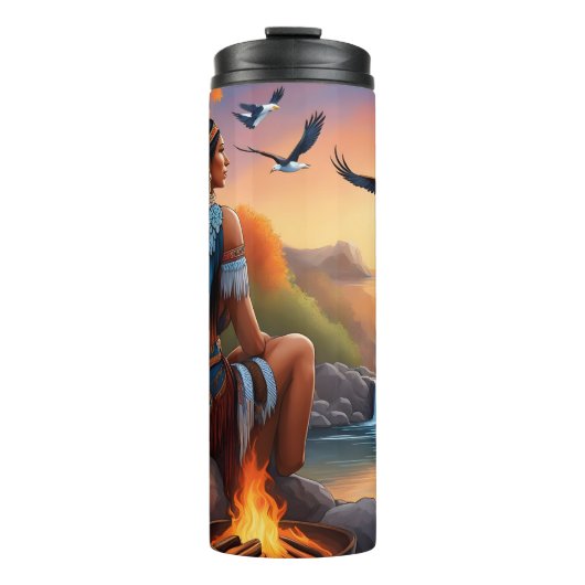 先住民の女性は翼のある女性と急増するワシ。 タンブラー (正面)