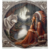 先住民の女性 シャワーカーテン (正面)