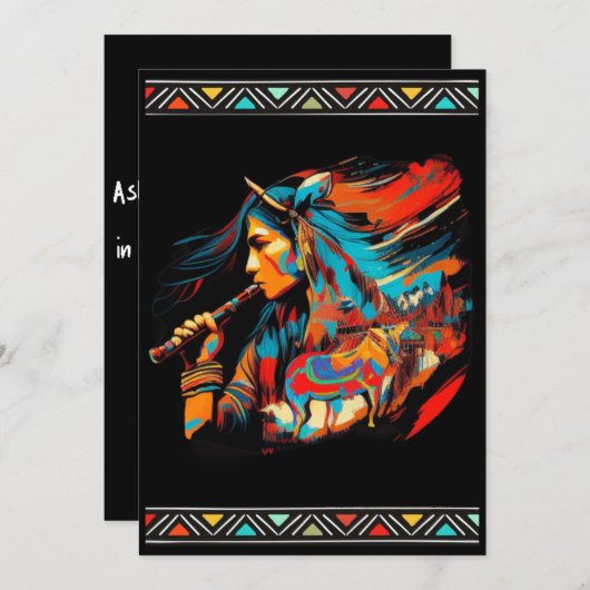 先住民の女遊の子のフルート馬の招待状 招待状 (正面/裏面)