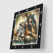 先住民の存在:タイガーの茎林の茂み スクエア壁時計 (傾斜)