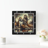 先住民の孤独:タイガーの影ウィロー平和 スクエア壁時計 (ホーム)