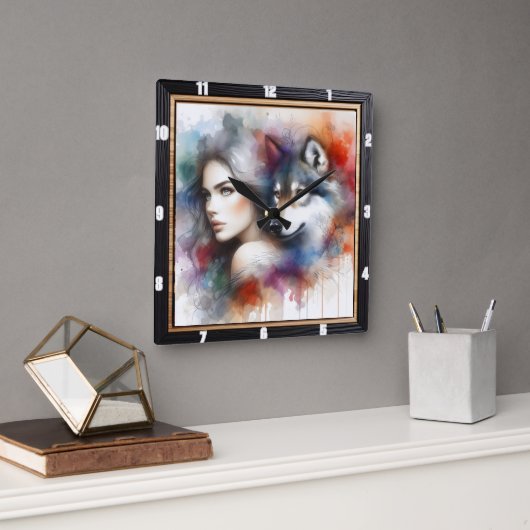 先住民の孤独:柳の木の夜の夢 スクエア壁時計 (オフィス)