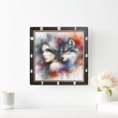 先住民の孤独：柳の木の夜の夢 スクエア壁時計 (ホーム)