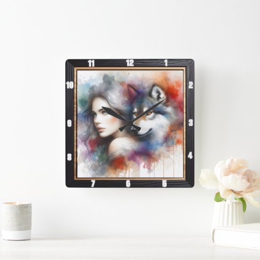 先住民の孤独:柳の木の夜の夢 スクエア壁時計 (ホーム)