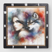 先住民の孤独:柳の木の夜の夢 スクエア壁時計 (正面)