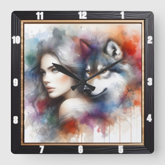 先住民の孤独：柳の木の夜の夢 スクエア壁時計 (正面)