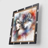 先住民の孤独:柳の木の夜の夢 スクエア壁時計 (傾斜)