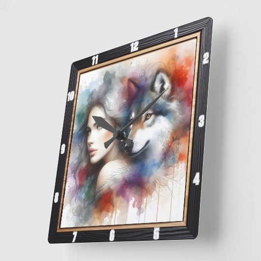 先住民の孤独：柳の木の夜の夢 スクエア壁時計 (傾斜)