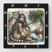 先住民の孤独:柳の木タイガーの影 スクエア壁時計 (正面)