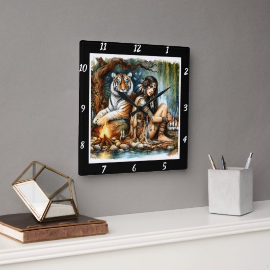 先住民の強さ:タイガーの森の深さ スクエア壁時計 (オフィス)