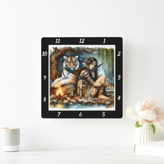 先住民の強さ：タイガーの森の深さ スクエア壁時計 (ホーム)
