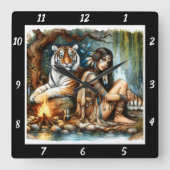 先住民の強さ:タイガーの森の深さ スクエア壁時計 (正面)