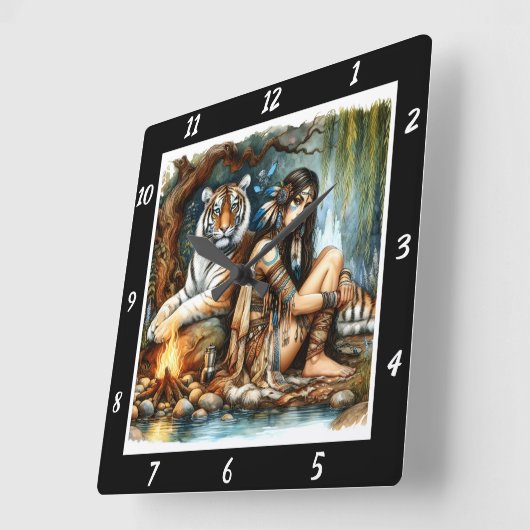 先住民の強さ：タイガーの森の深さ スクエア壁時計 (傾斜)